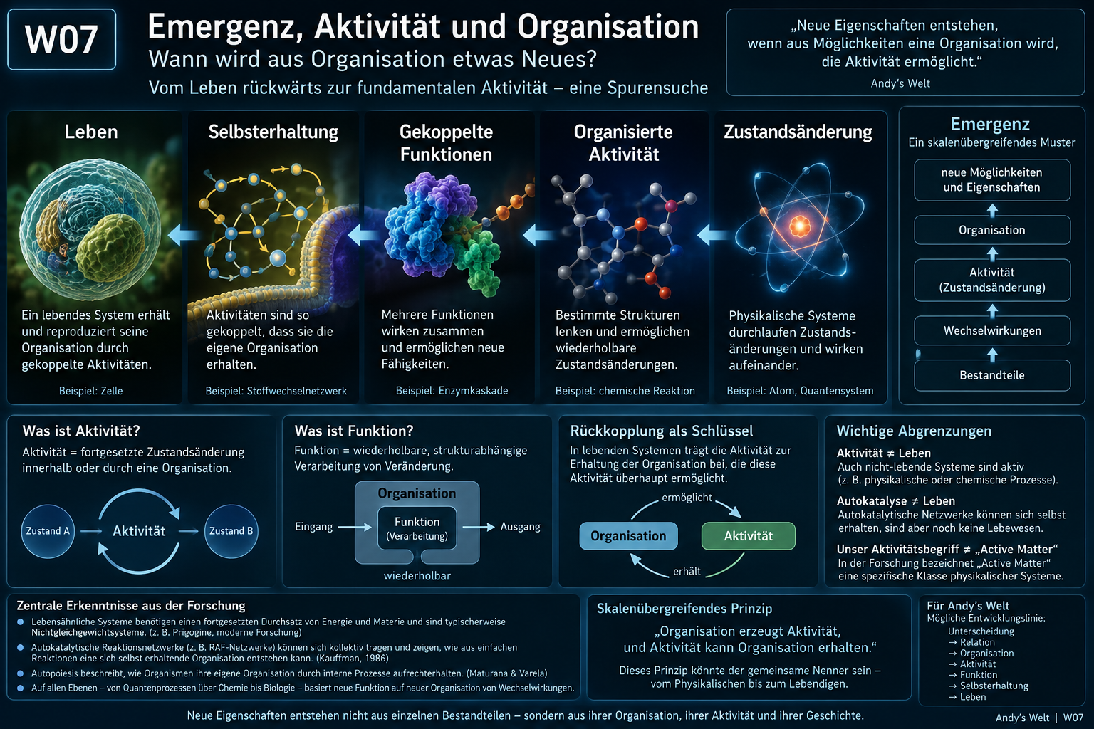 Rückwärtsanalyse von Leben über selbsterhaltende Organisation, Stoffwechsel, autokatalytische Netzwerke, Nichtgleichgewicht und allgemeine physikalische Aktivität
