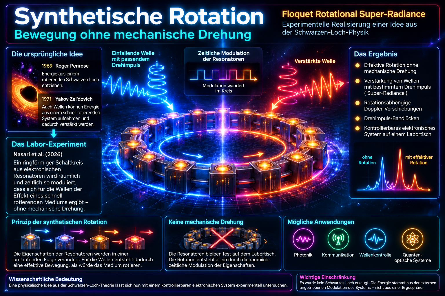 W12 – Synthetische Rotation: umlaufende Zustandsänderung in einem Ring aus Resonatoren als Vergleich zum relationalen Rotationskandidaten.